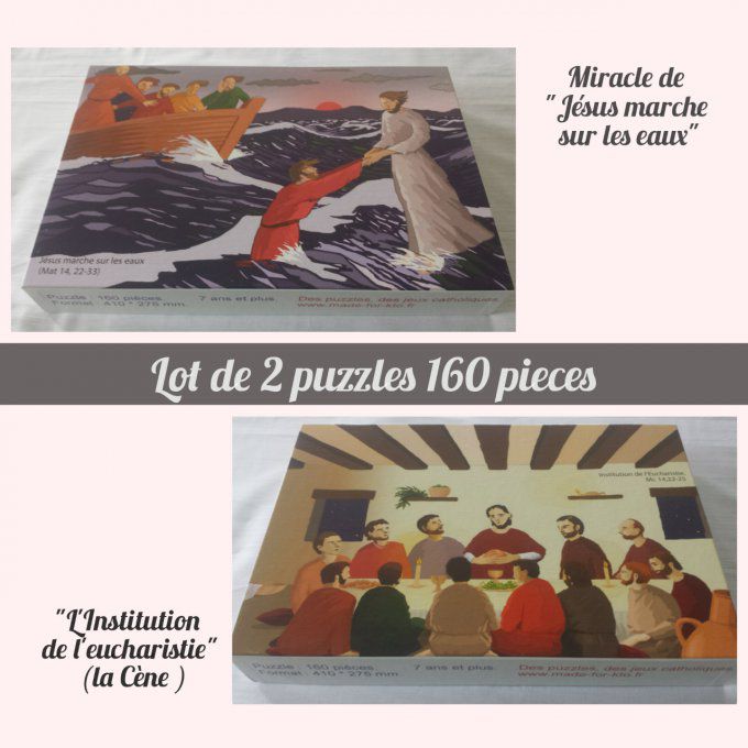 Lot de 2 puzzles 160p : la Cène et le miracle de Jésus marchant sur les eaux