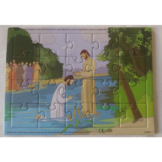 Puzzle du baptême du Christ : 20 pièces sur planche imprimée avec rebords